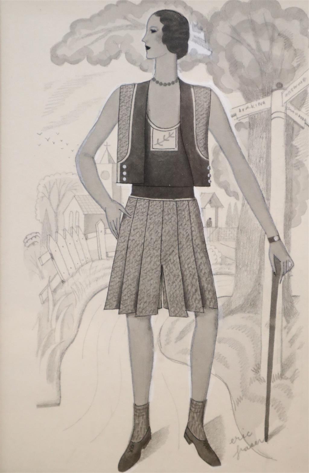Eric Fraser (1902-1983), monochrome watercolour with pencil, Illustration for Vanity Fair, signed, 23 x 15.5cm